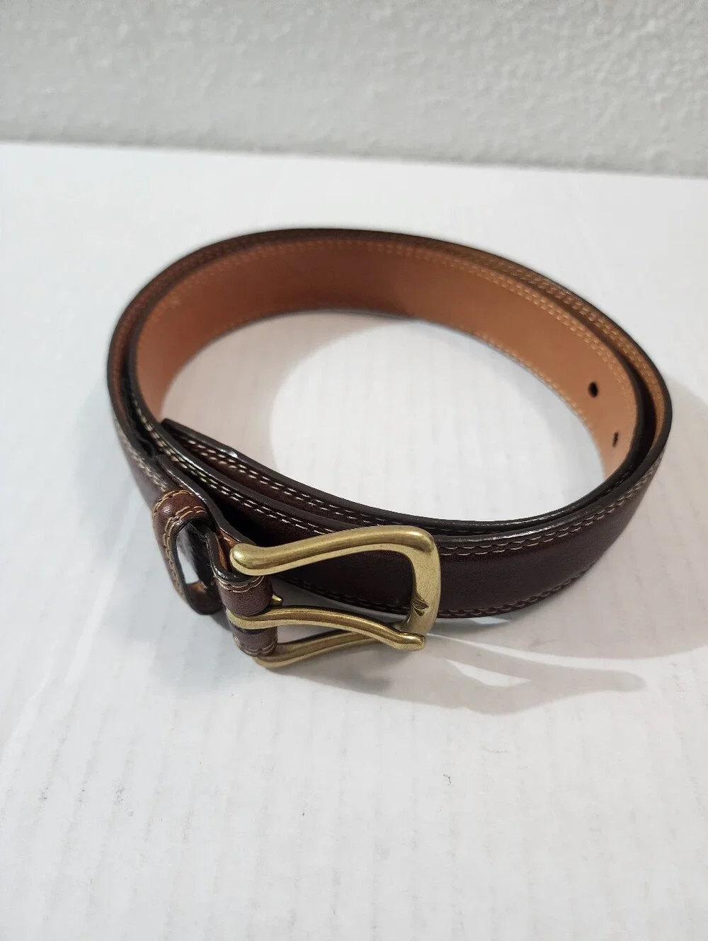 VTG Orvis Brown Bridle Leather Dress Casual Belt Size 36 Solid Brass Made USA